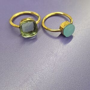 2 gold vermeil rings. Aqua chalcedony and prasiolite